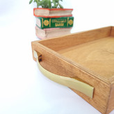 سینی پذیرایی چوب روس دسته طلایی