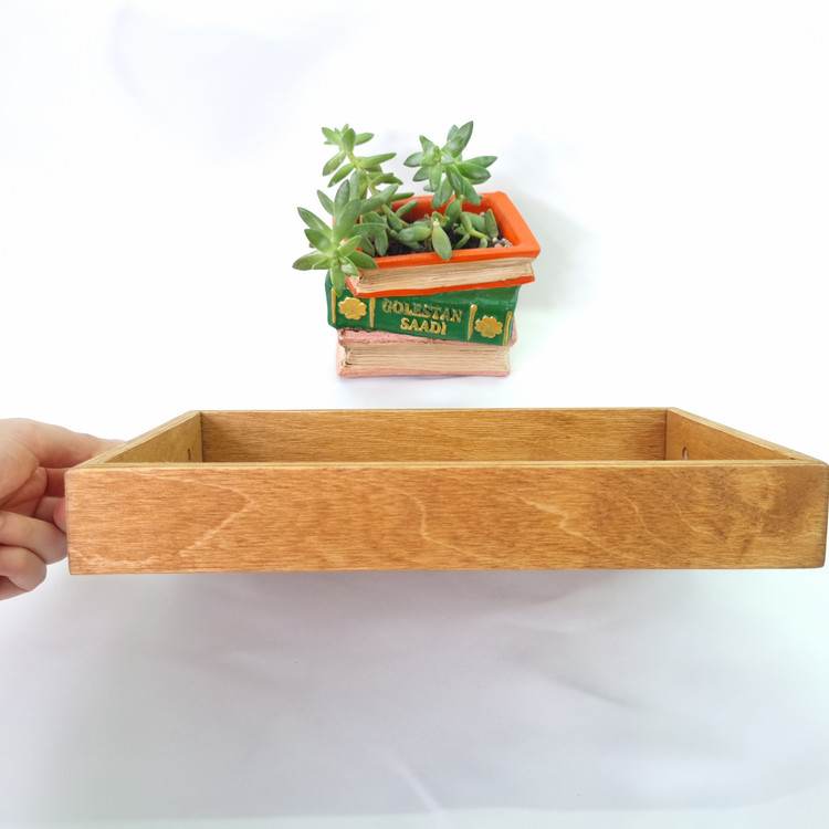 سینی پذیرایی چوب روس دسته طلایی