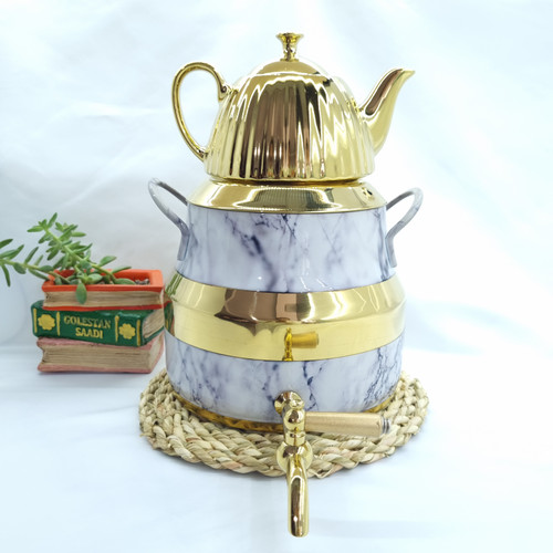 کتری قوری استیل شیر دار طرح ماربل برند ریور